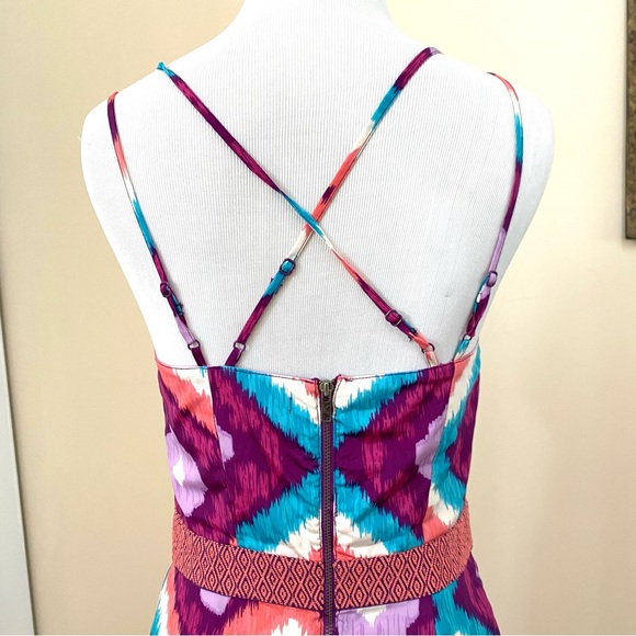 AEO American Eagle Outfitters Dress Mini Cocktail Aztec Strappy Sz 6 Purple Pink - Picture 6 of 11